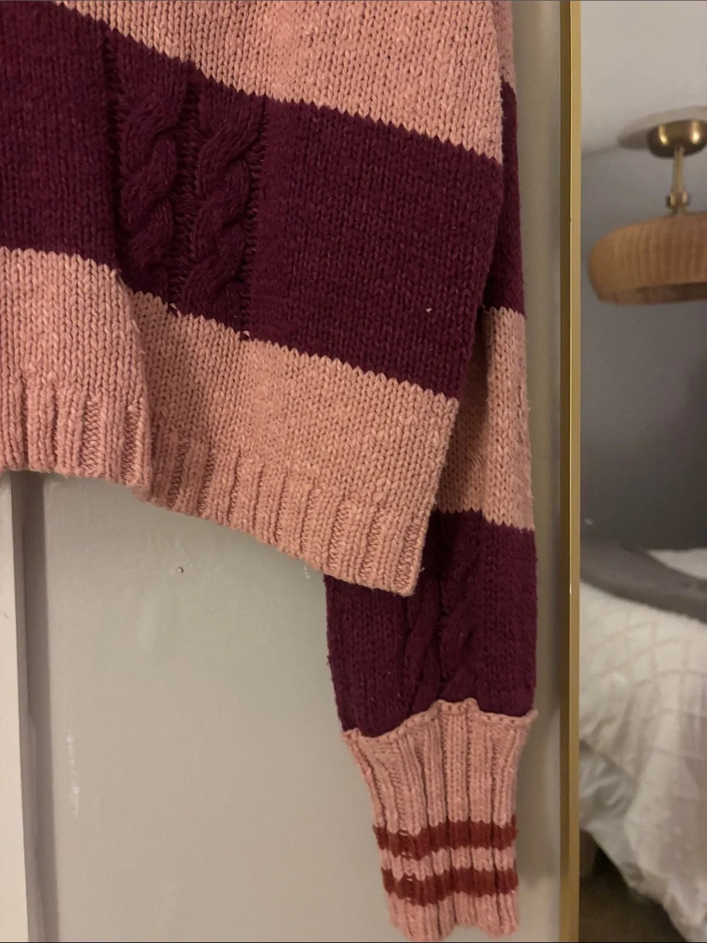 Free People V-Neck Collared Sweater in Mauve & Dusty Pink